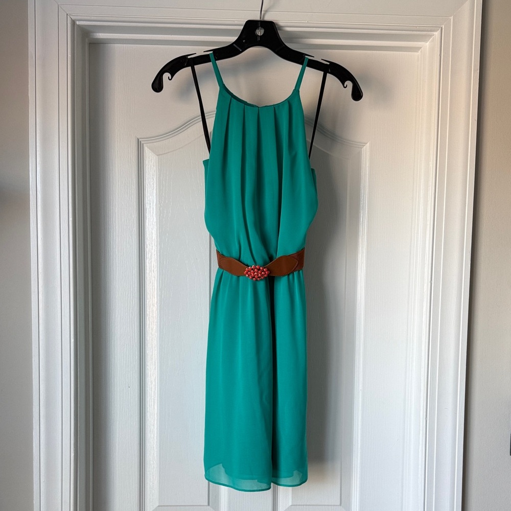 BCX Teal Mini Dress with Brown Belt